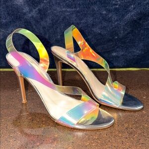 Nine West Iridescent Ilene Style Clear Strap Heeled Sandals